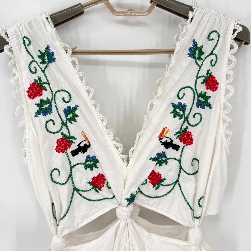 FARM Rio White Midi Dress with Red & Green Floral Embroidery - Picture 3 of 10